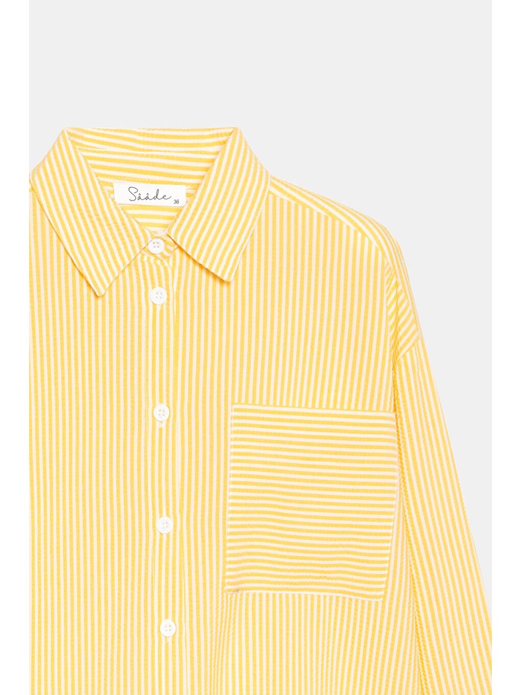 Sarı Kadın Çizgili Dokulu Regular Basic Gömlek - Tek Cepli-2