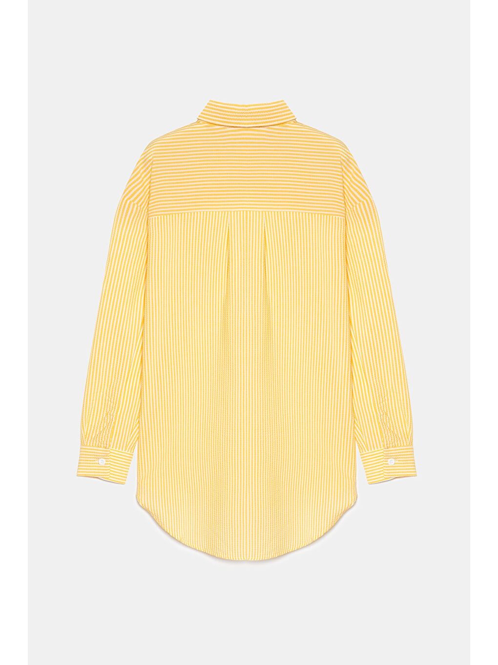 Sarı Kadın Çizgili Dokulu Regular Basic Gömlek - Tek Cepli-3