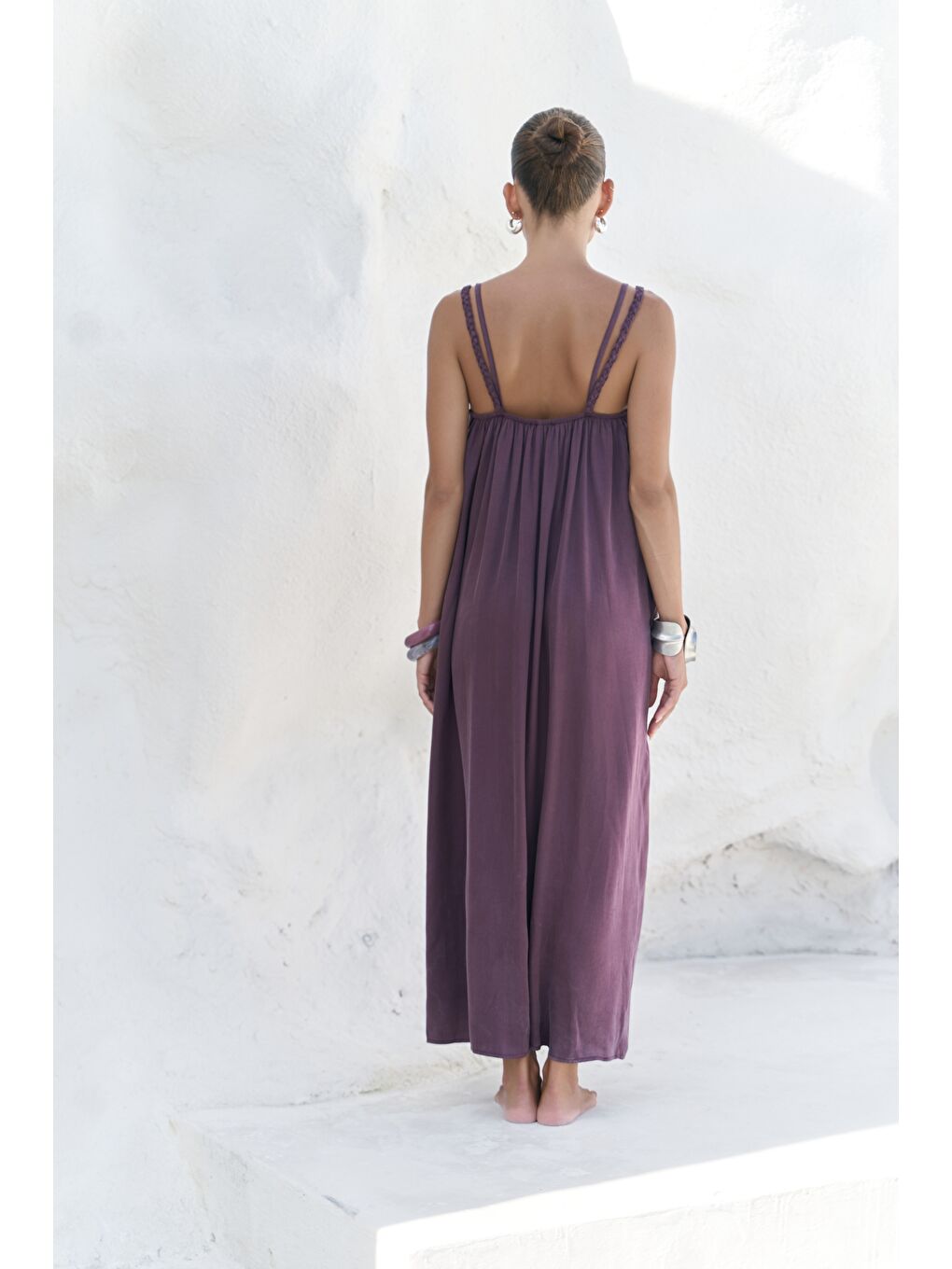 Kasteli Boncuk Detay Bordo Elbise-4