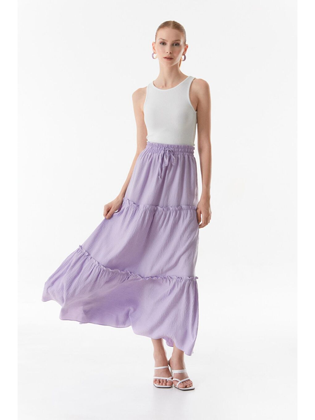 Lila Basic Beli Lastikli Uzun Etek-1