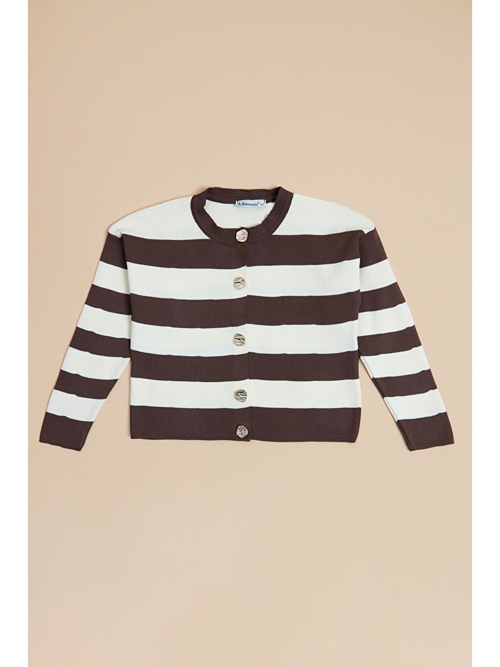 Kahverengi Çizgili Düğmeli Kız Çocuk Triko Hırka-2