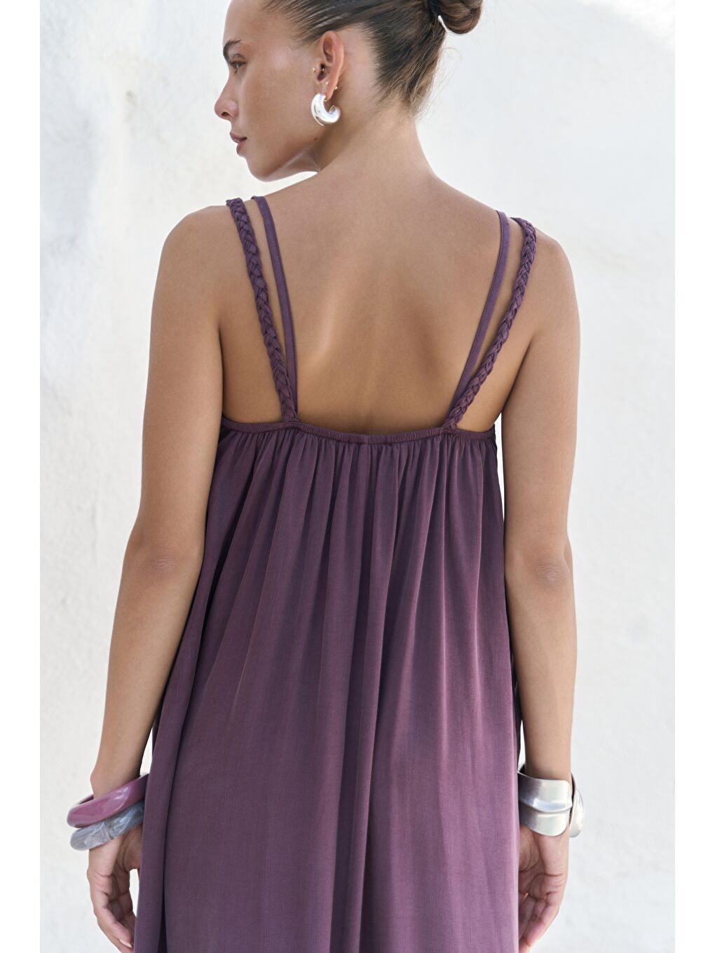 Kasteli Boncuk Detay Bordo Elbise-7