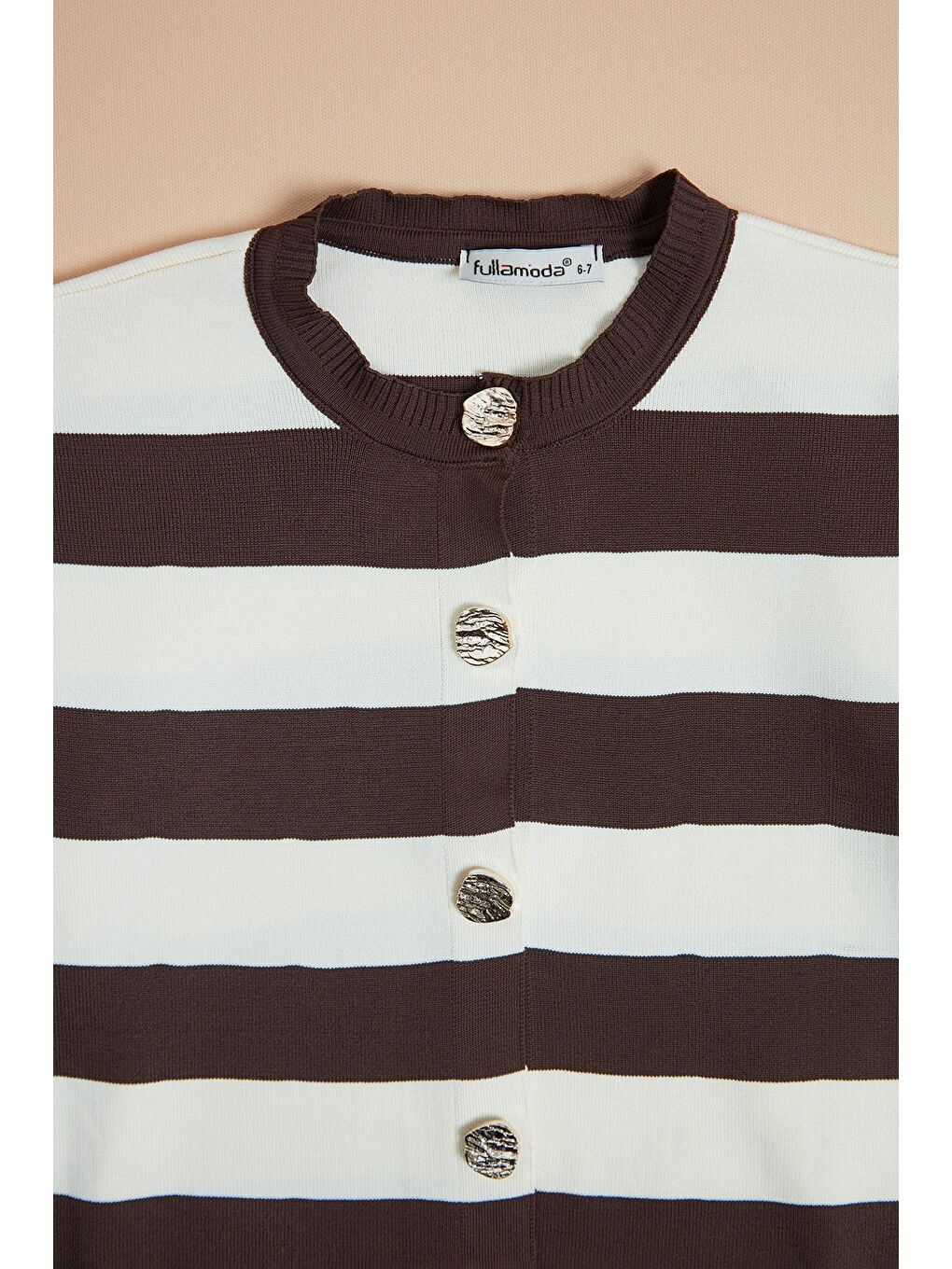 Kahverengi Çizgili Düğmeli Kız Çocuk Triko Hırka-3