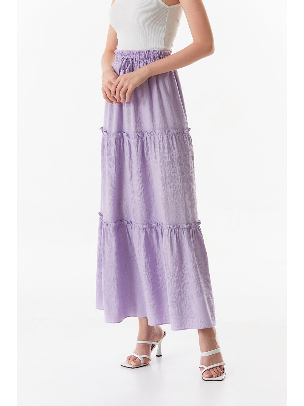 Lila Basic Beli Lastikli Uzun Etek-2