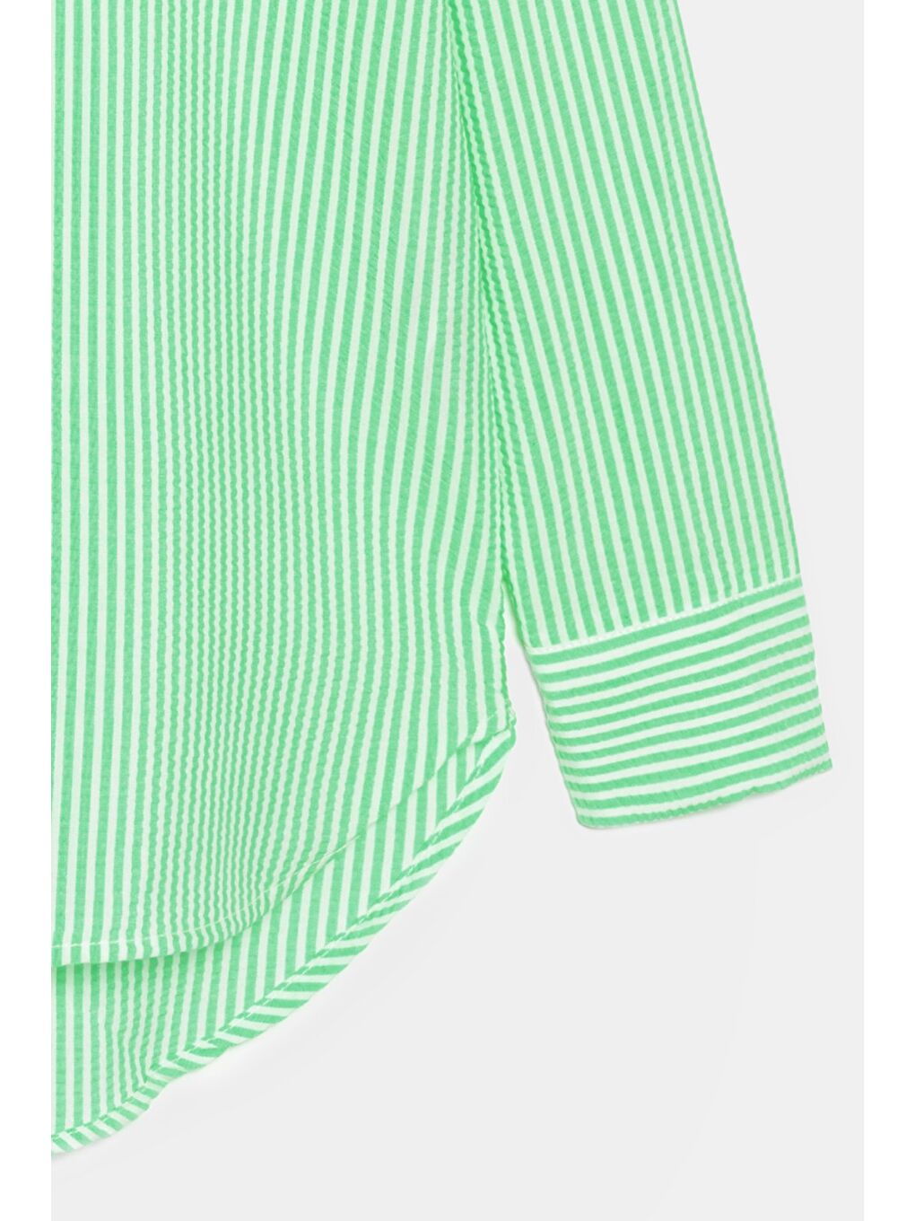 Yeşil Kadın Çizgili Dokulu Regular Basic Gömlek - Tek Cepli-3