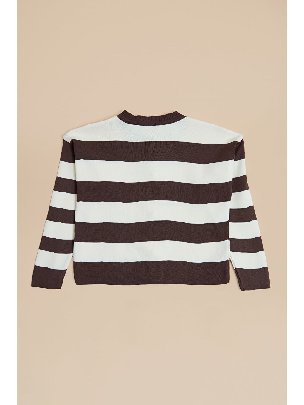 Kahverengi Çizgili Düğmeli Kız Çocuk Triko Hırka-4