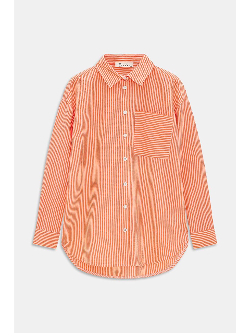 Turuncu Kadın Çizgili Dokulu Regular Basic Gömlek - Tek Cepli