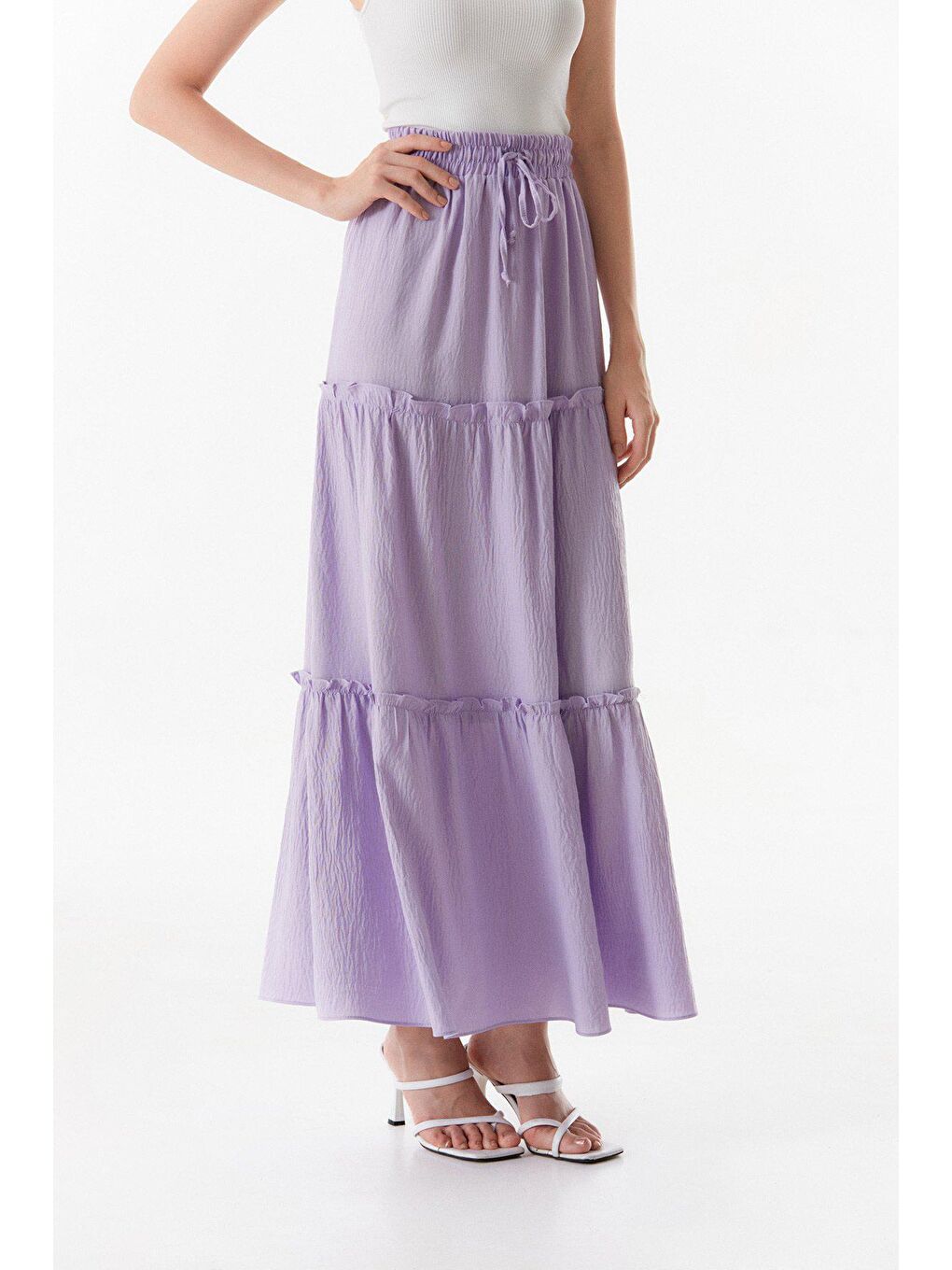 Lila Basic Beli Lastikli Uzun Etek-3