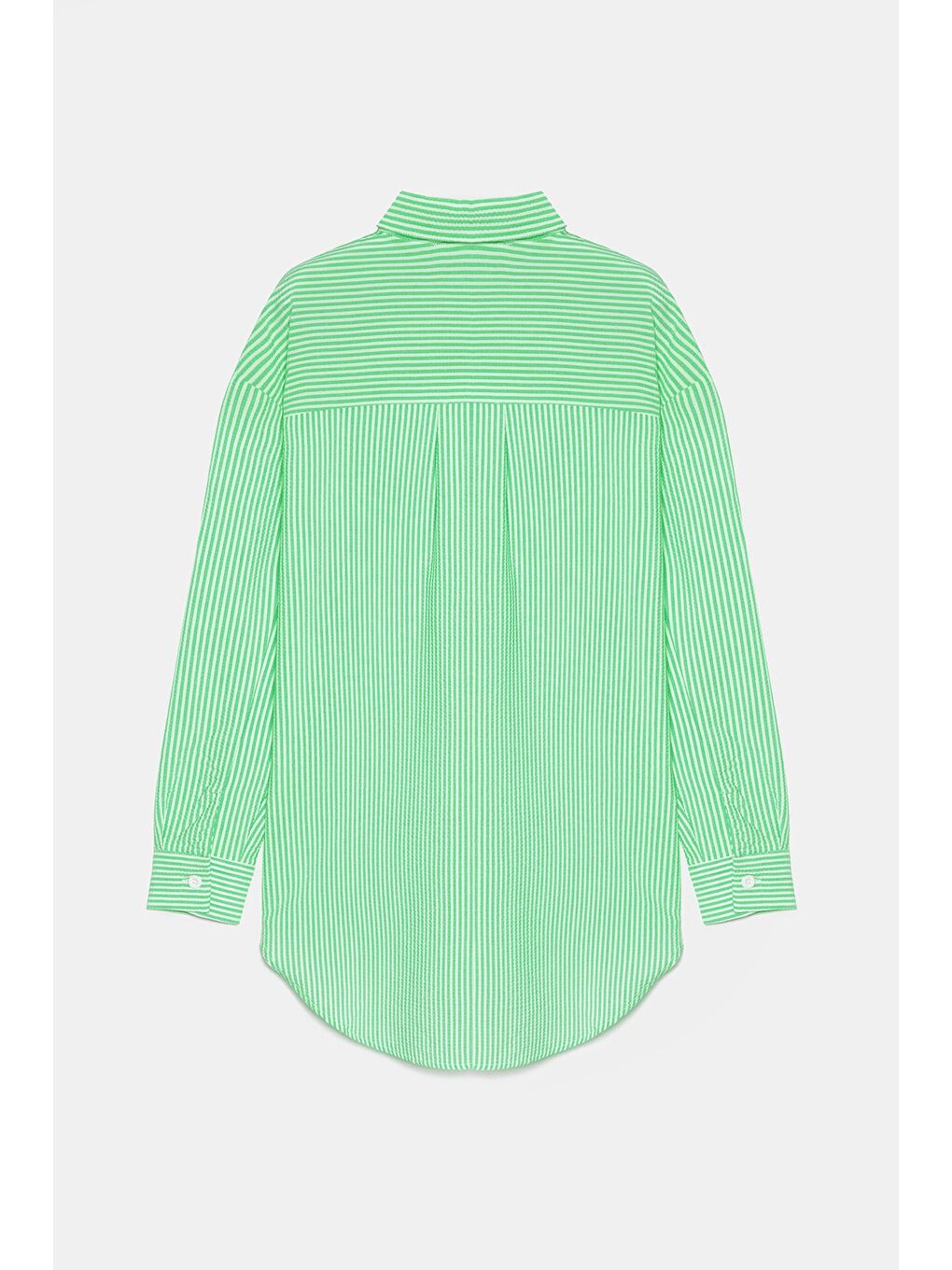 Yeşil Kadın Çizgili Dokulu Regular Basic Gömlek - Tek Cepli-4