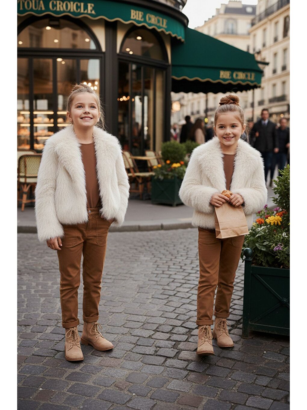 Bej Astarlı Şal Yaka Kız Çocuk Suni Kürk-3