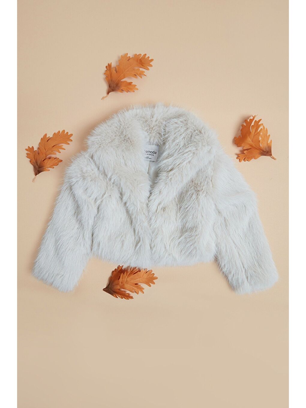 Bej Astarlı Şal Yaka Kız Çocuk Suni Kürk-4