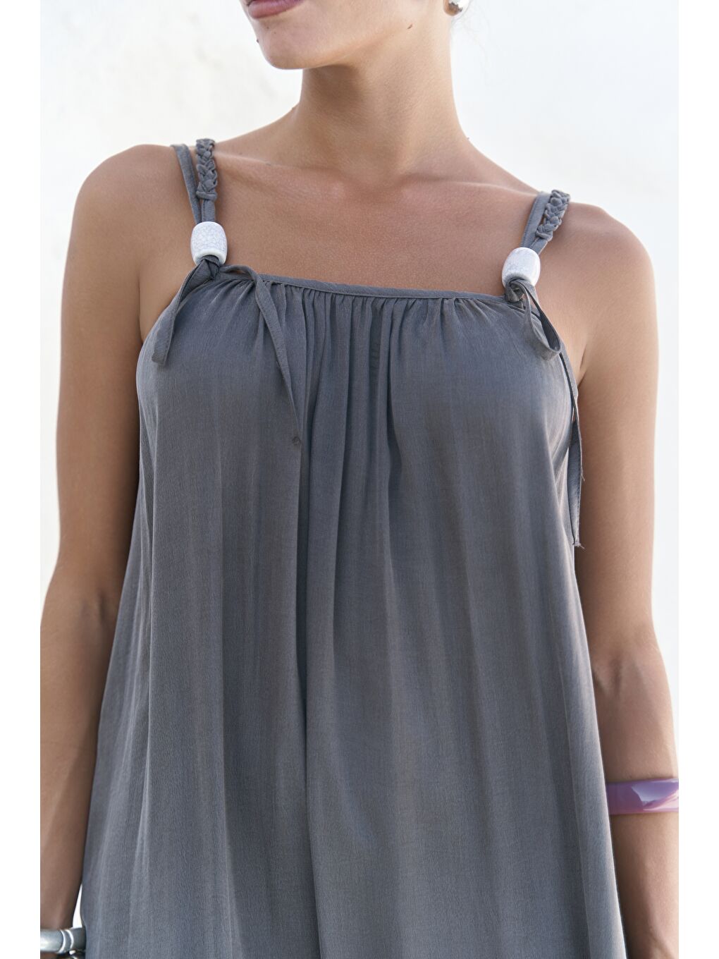 Kasteli Boncuk Detay Antrasit Elbise-6