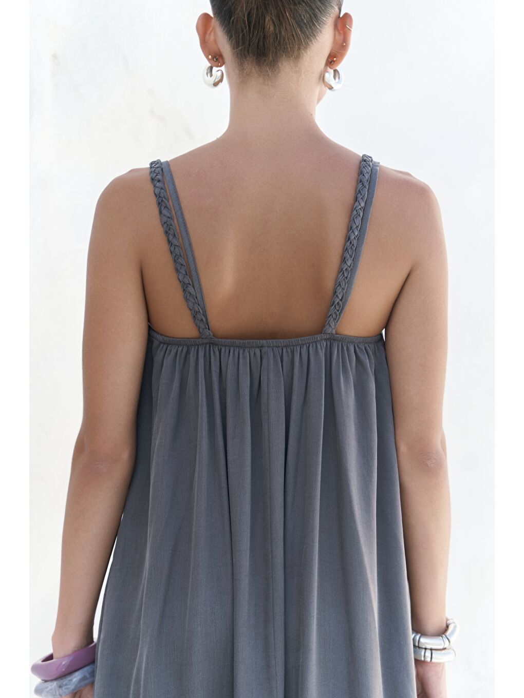 Kasteli Boncuk Detay Antrasit Elbise-7