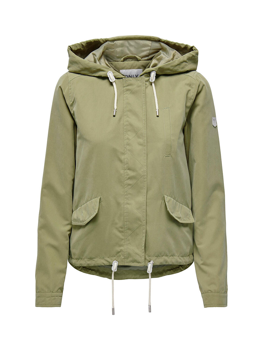 Yeşil Onlskylar Büzgülü Regular Fit Kapüşonlu Mevsimlik Kadın Mont 15218613-3