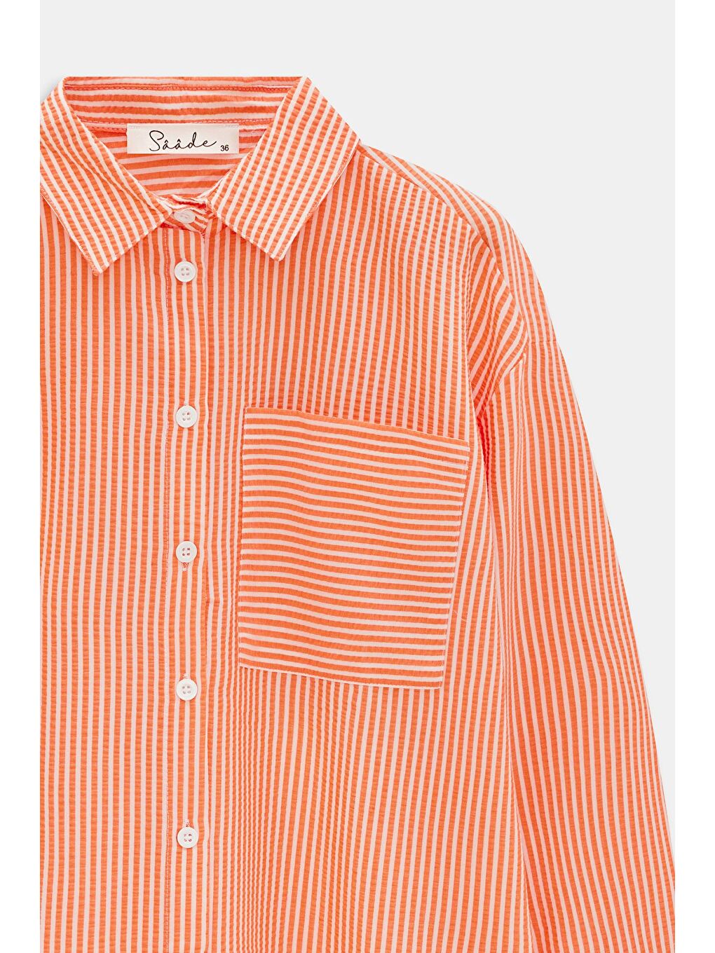 Turuncu Kadın Çizgili Dokulu Regular Basic Gömlek - Tek Cepli-2