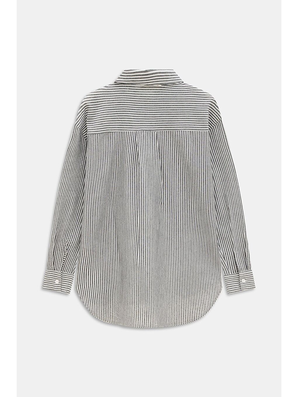 Siyah Kadın Çizgili Dokulu Regular Basic Gömlek - Tek Cepli-4