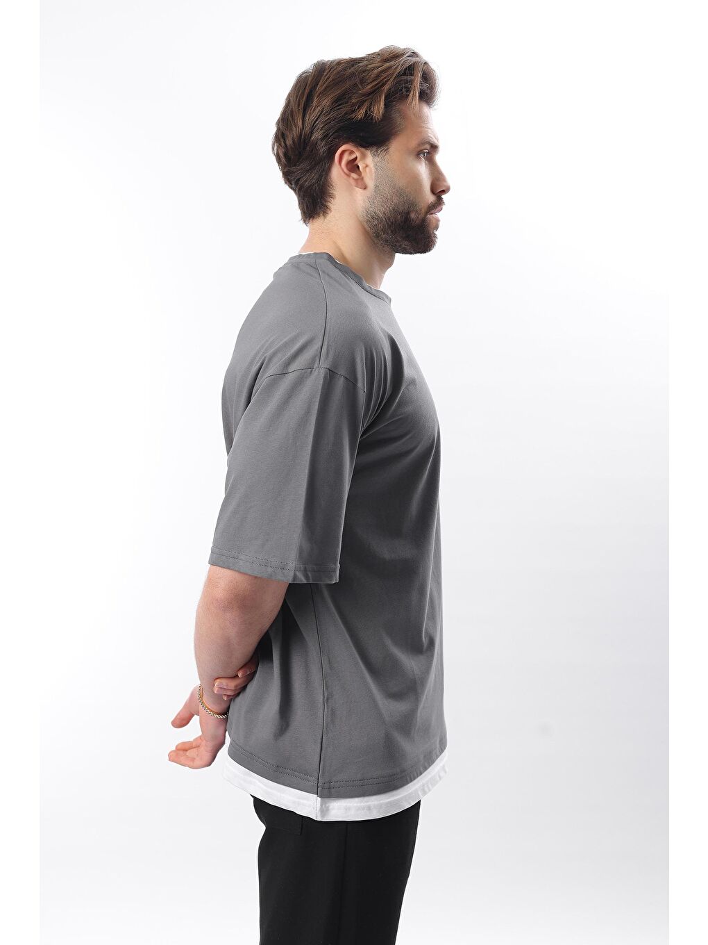 Gri Oversize Füme Erkek Tişört 4978-2