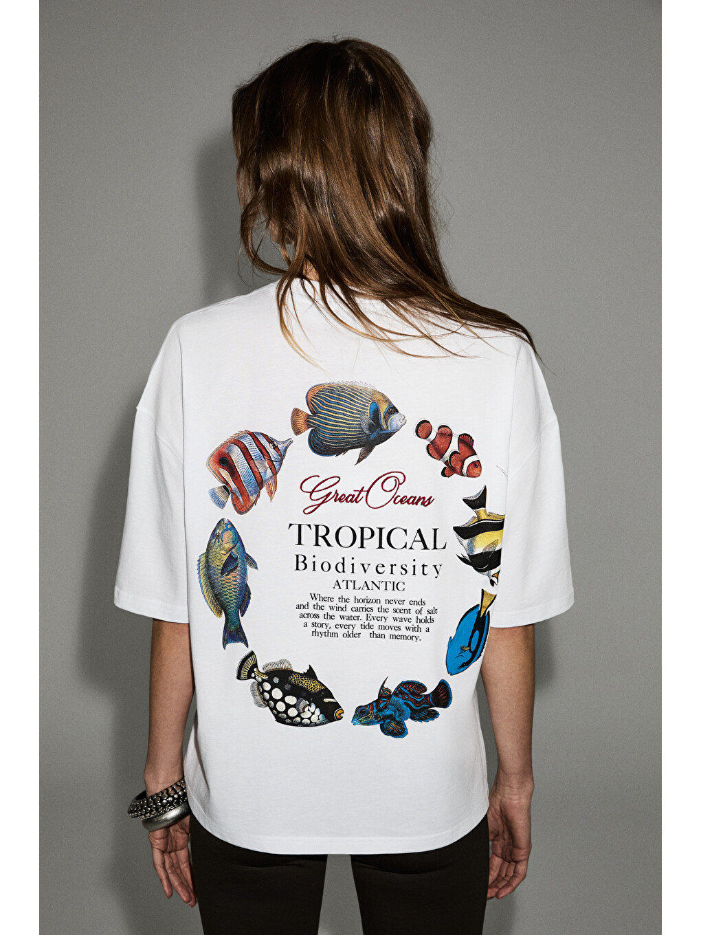 Beyaz GERANIUM Kadın Yuvarlak Yakalı Organik Pamuklu Baskı Detaylı BEYAZ T-Shirt-1