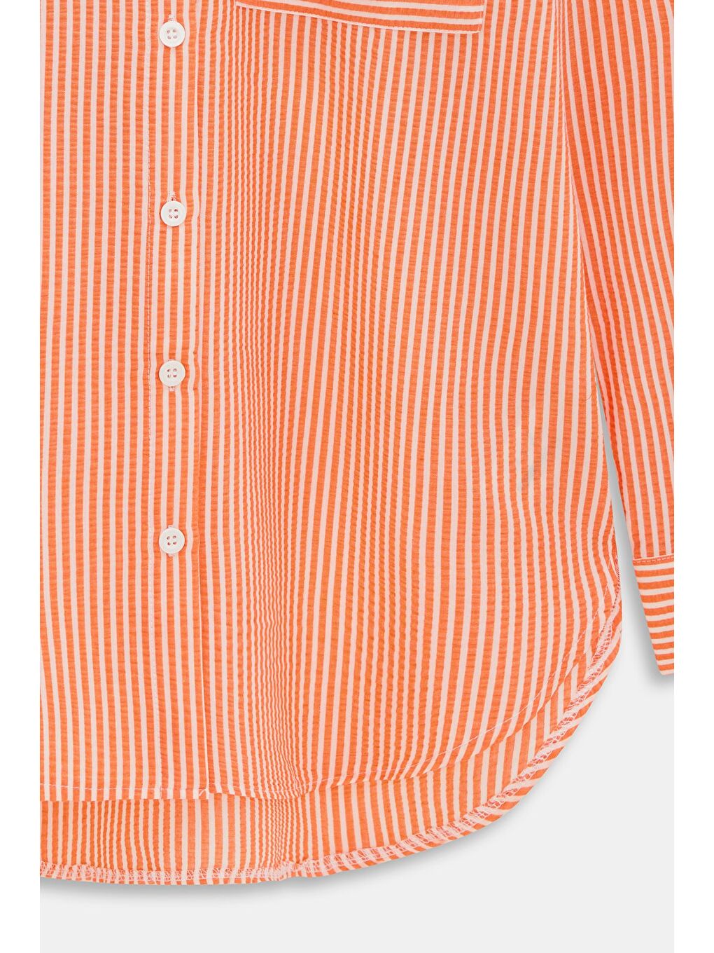 Turuncu Kadın Çizgili Dokulu Regular Basic Gömlek - Tek Cepli-3