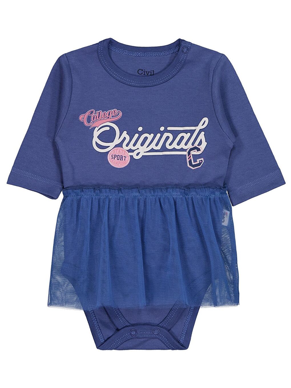 İndigo Baby Originals Baskılı 0-3 Yaş Çıtçıtlı Badi - Mavi-1