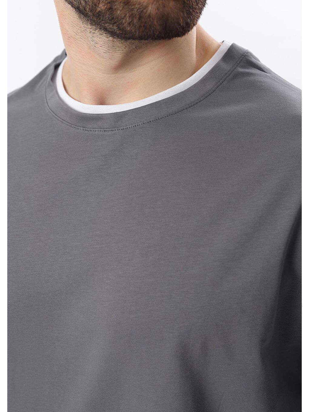 Gri Oversize Füme Erkek Tişört 4978-3