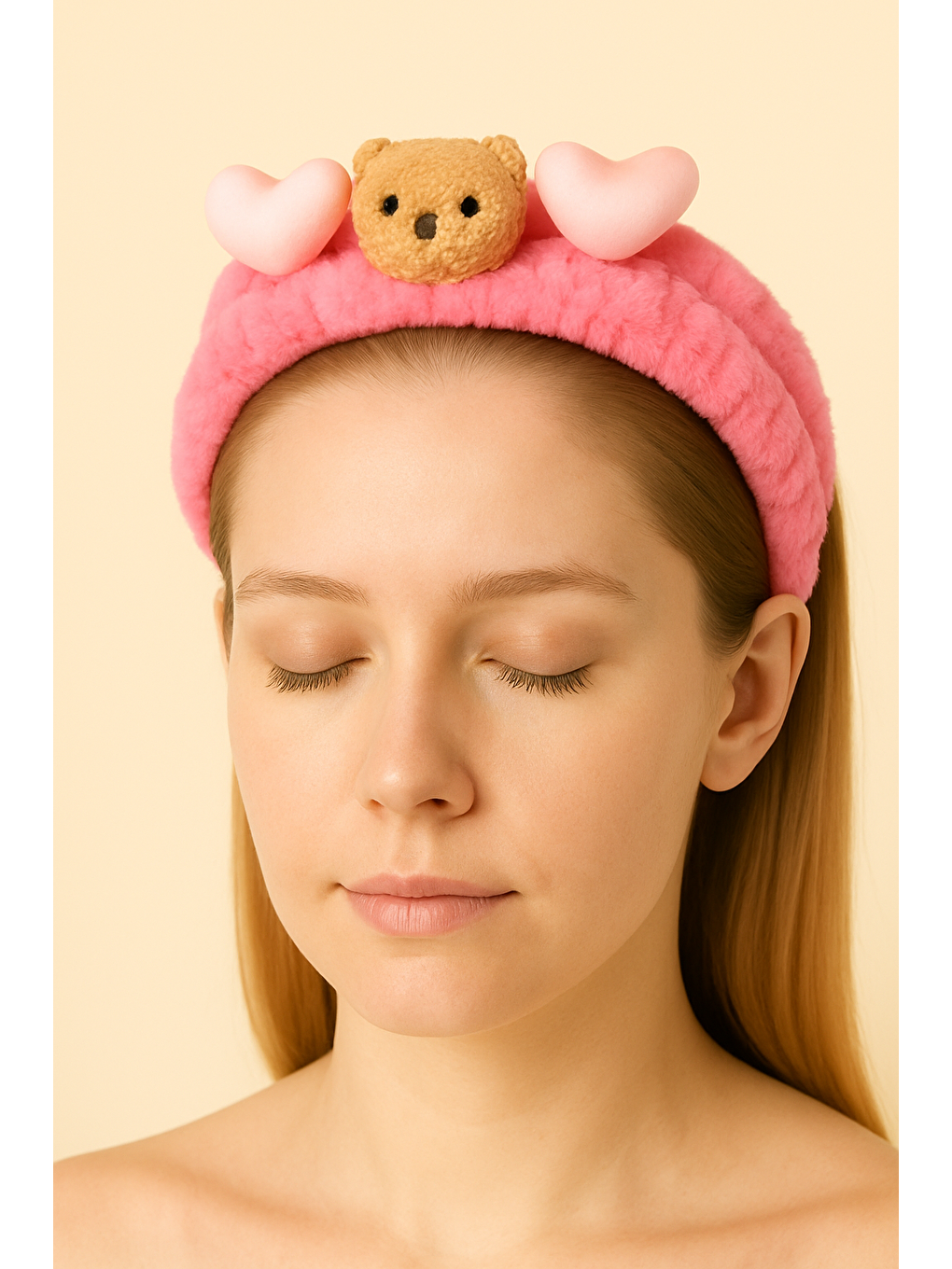 Ayıcık Aksesuarlı Saç Bandı Pembe-1