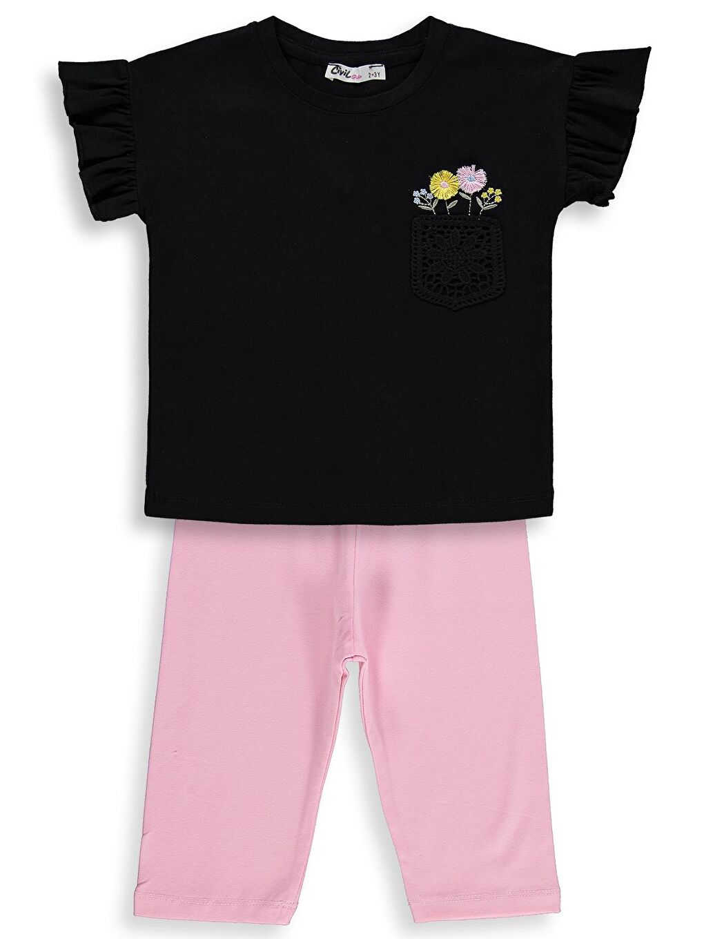 Pembe Girls Fiyonklu 2-5 Yaş Takım - Siyah