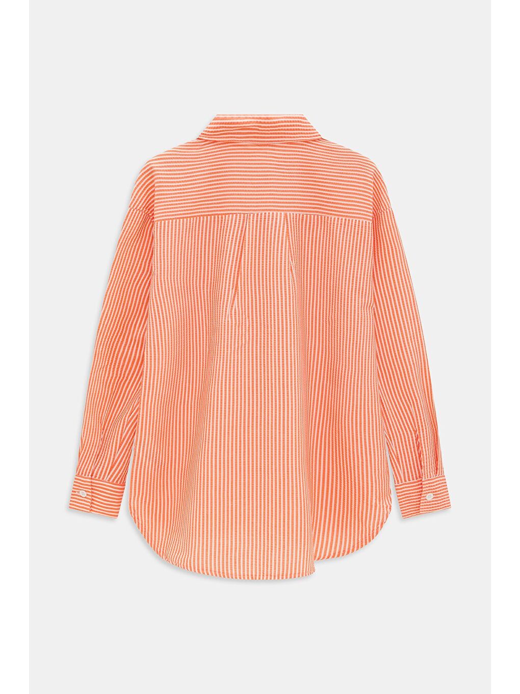 Turuncu Kadın Çizgili Dokulu Regular Basic Gömlek - Tek Cepli-4