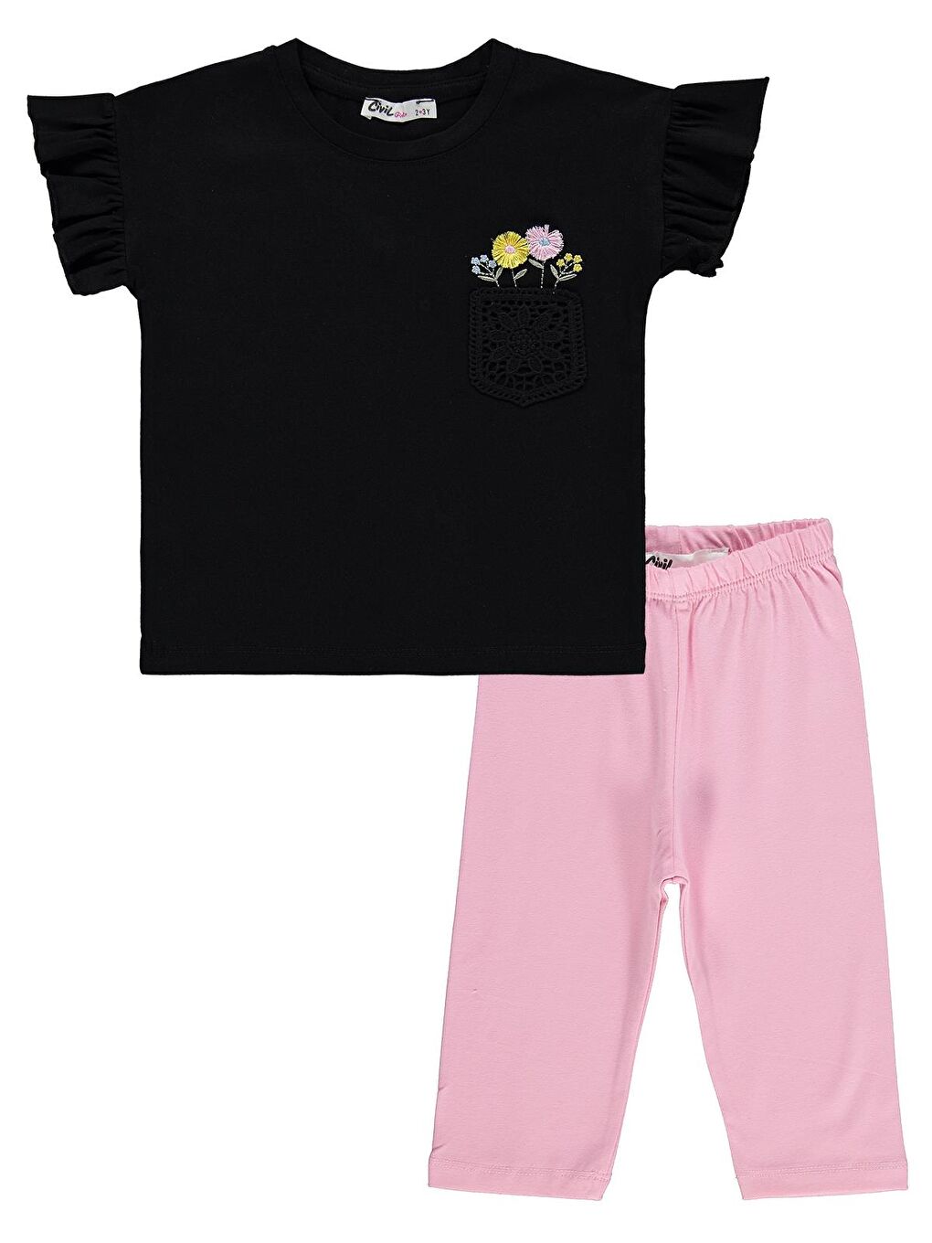 Pembe Girls Fiyonklu 2-5 Yaş Takım - Siyah-1