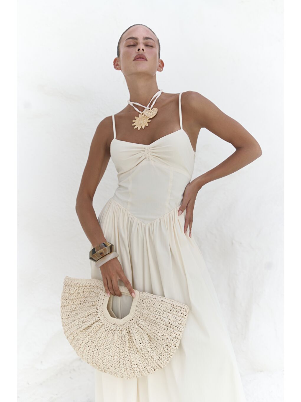 Hajar Askılı Sarı Uzun Elbise-2