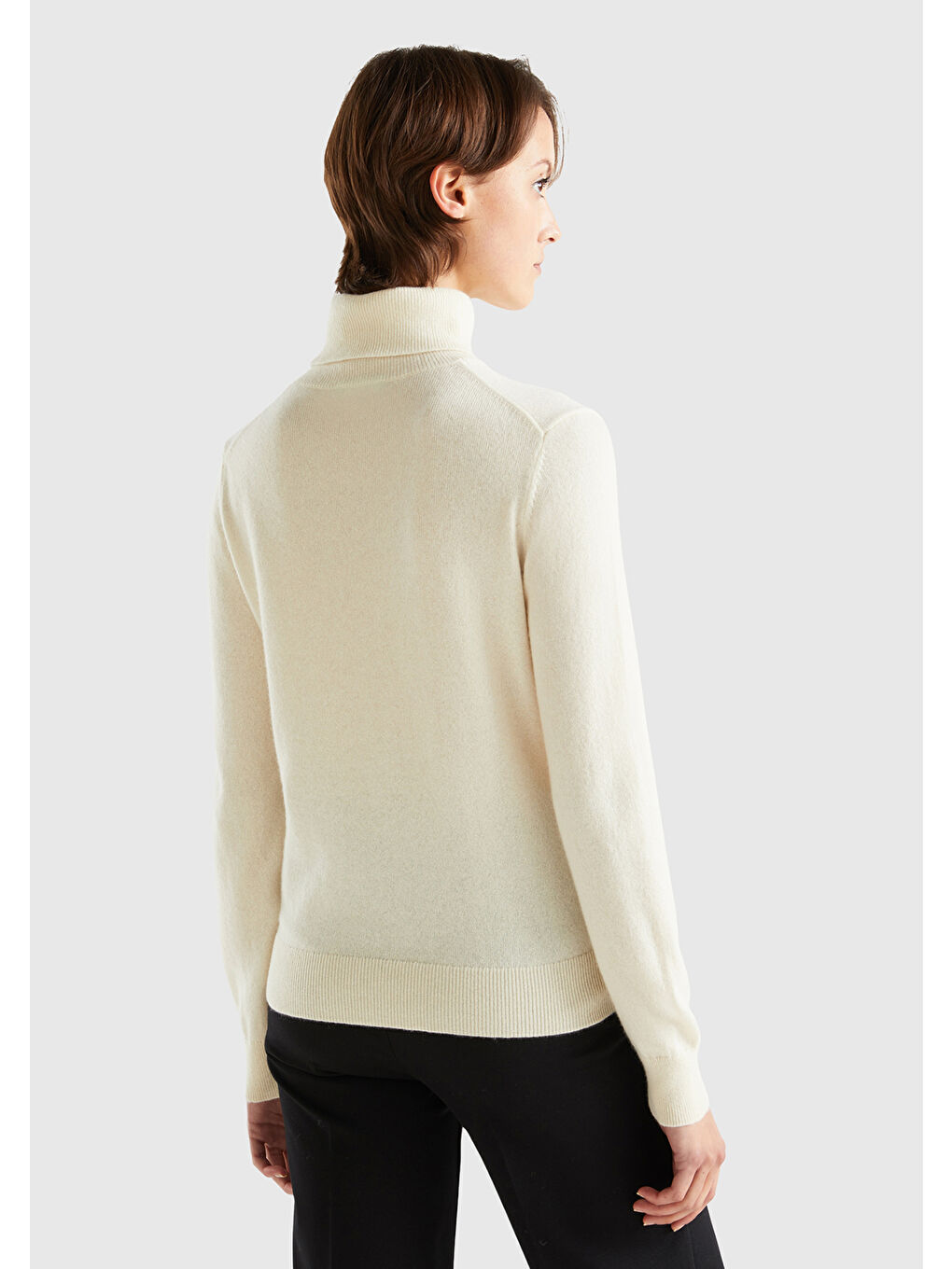 Kadın Beyaz %100 Kaşmir Dik Yaka Kazak-2