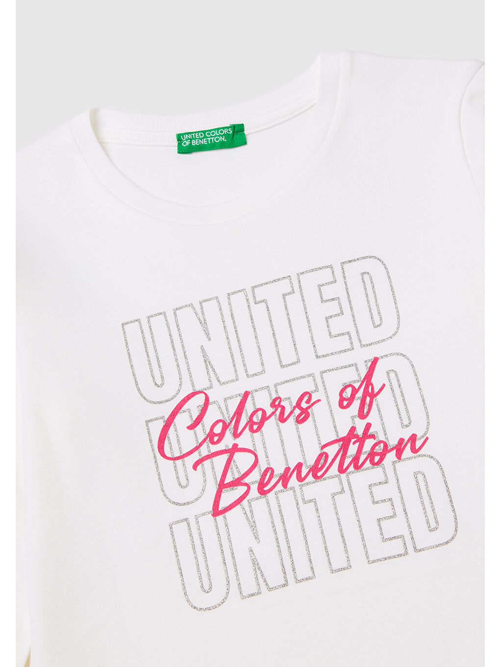 Kız Çocuk Beyaz Simli Logo Detaylı Bisiklet Yaka Uzun Kollu T-Shirt-2