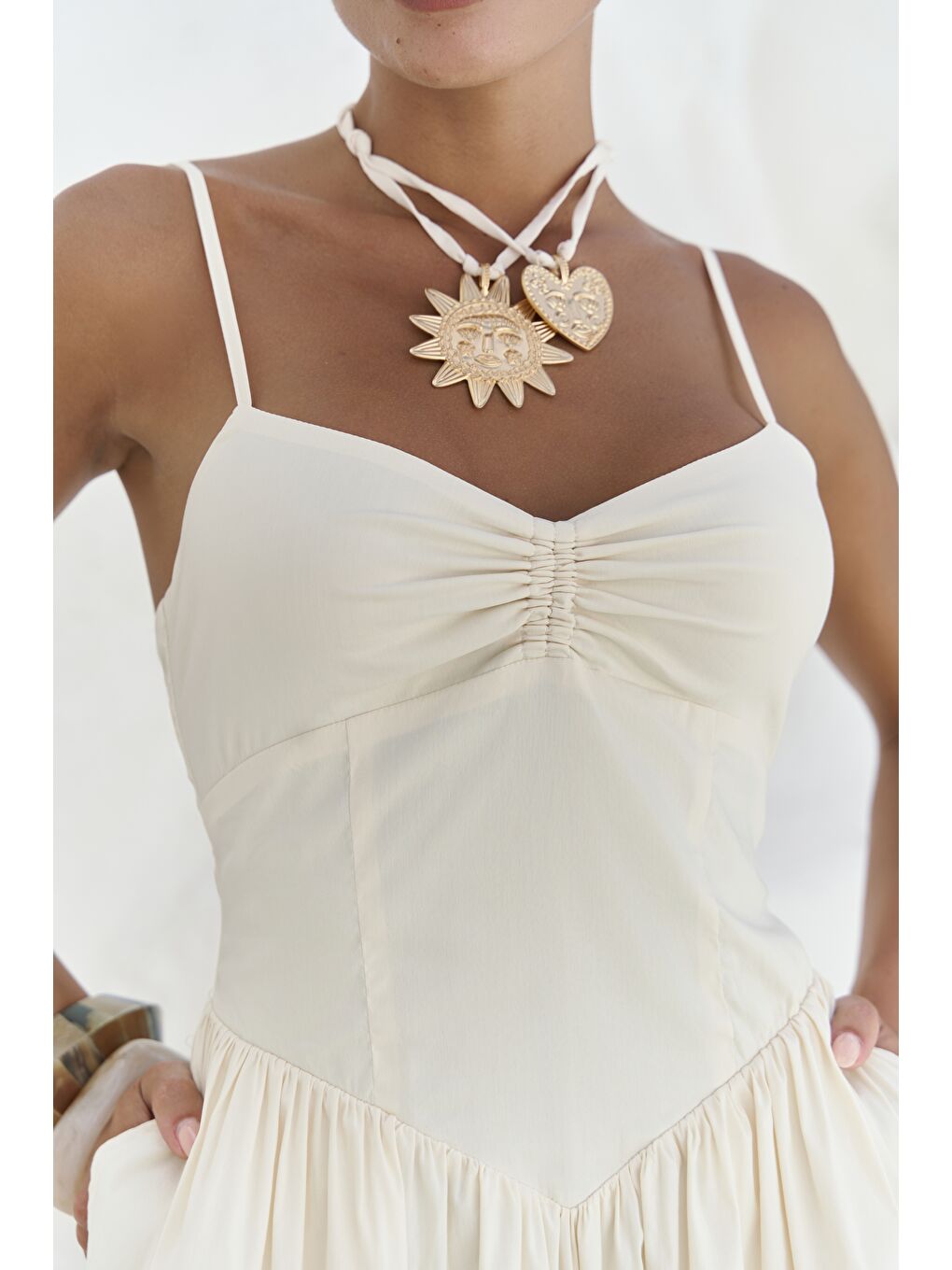 Hajar Askılı Sarı Uzun Elbise-6