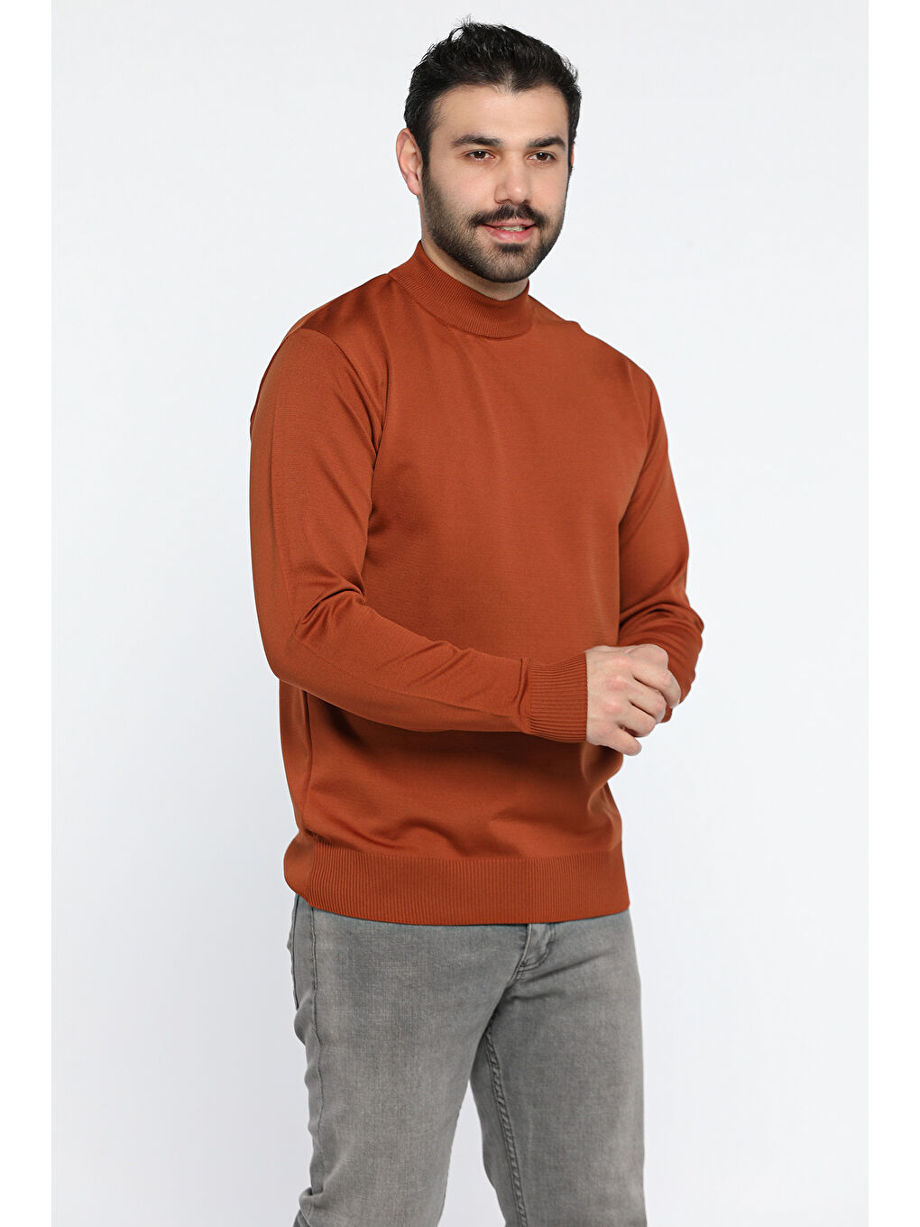 Kahverengi Yarım Balıkçı Yaka Erkek Triko Kazak-1