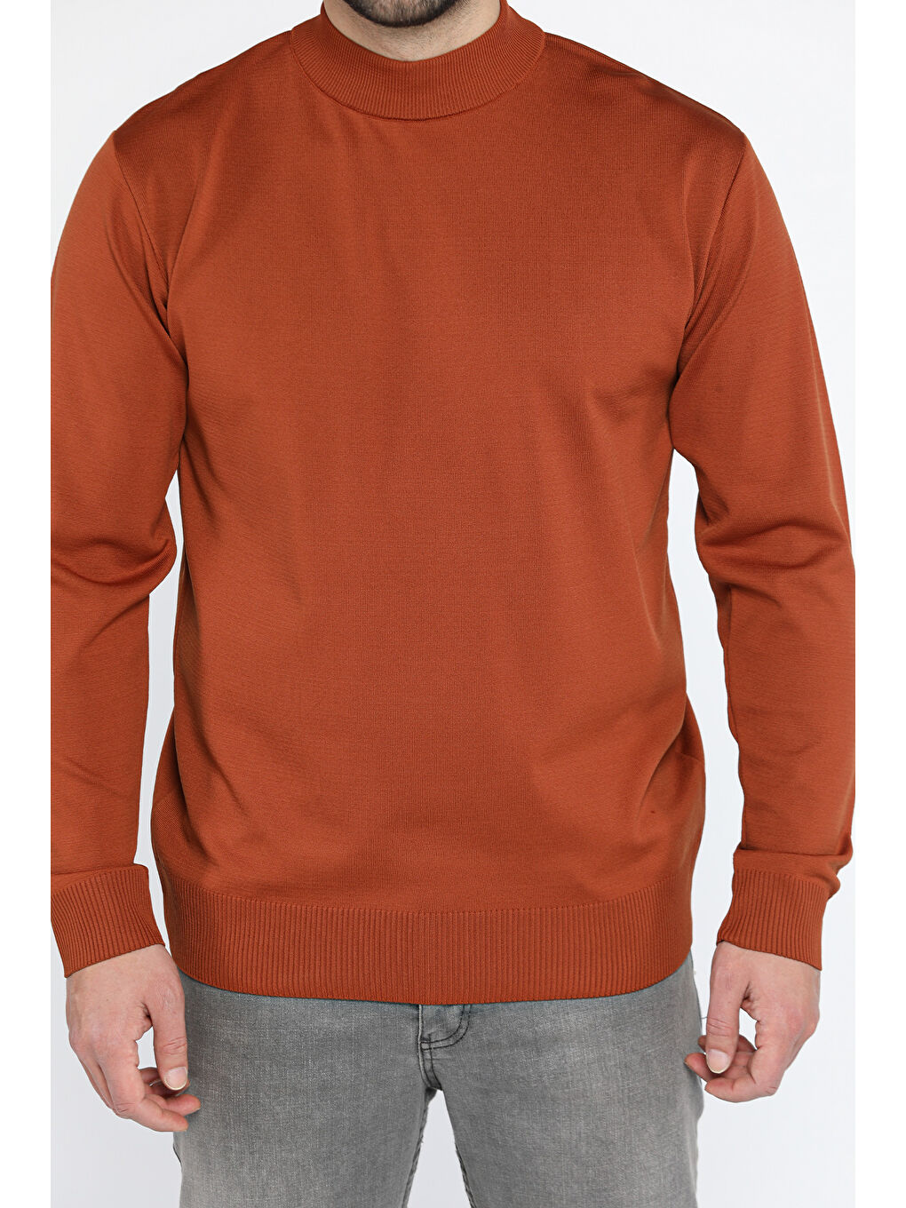 Kahverengi Yarım Balıkçı Yaka Erkek Triko Kazak-3