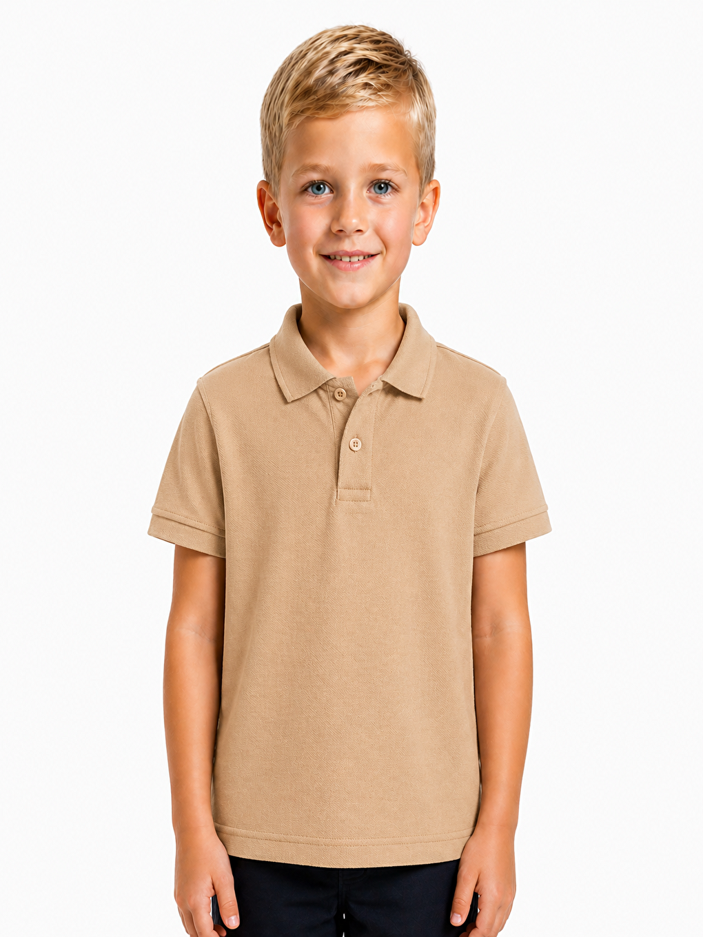 Bej Kids Polo Yaka Basic Kısa Kollu Unisex Çocuk Tişört