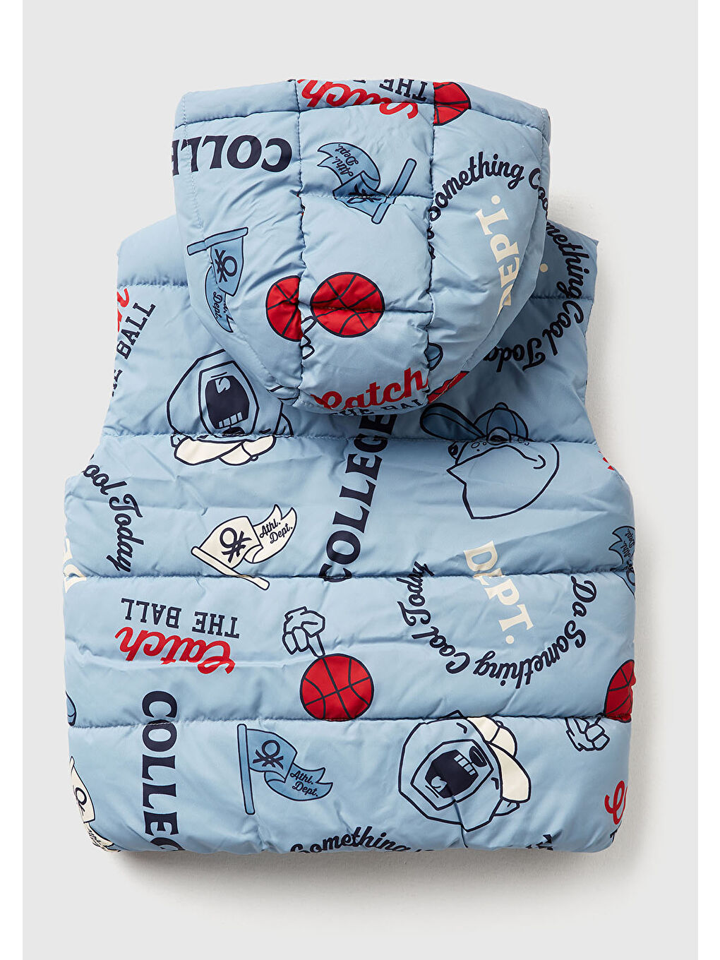 Erkek Çocuk Açık Mavi Tamamı Baskılı Logolu Fermuarlı Kapüşonlu Dolgulu Yelek-1