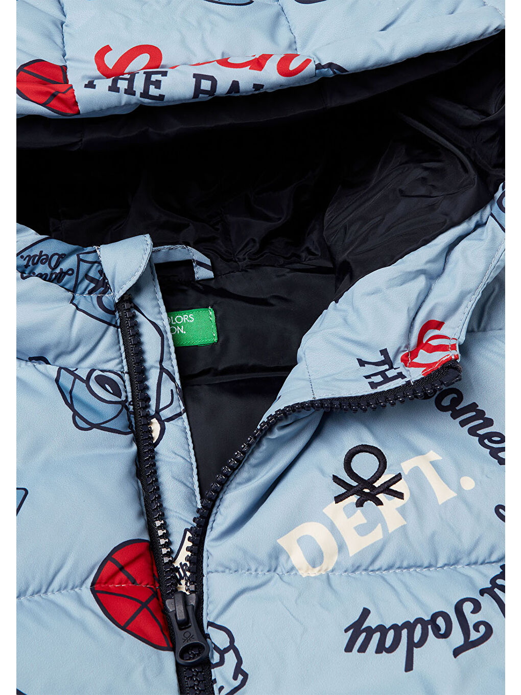 Erkek Çocuk Açık Mavi Tamamı Baskılı Logolu Fermuarlı Kapüşonlu Dolgulu Yelek-2