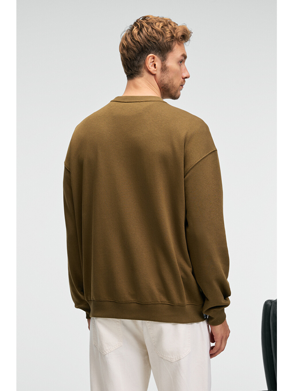 Caspıan Erkek %100 Pamuk Bisiklet Yaka Karyoka Dikişli Baskılı Haki Sweatshirt-6