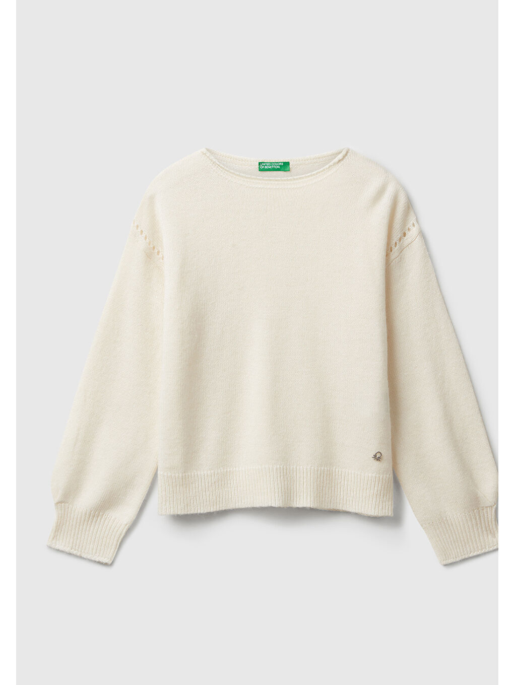 Ekru Kız Çocuk Krem Yün Karışımlı Kolu Ribanalı Kazak