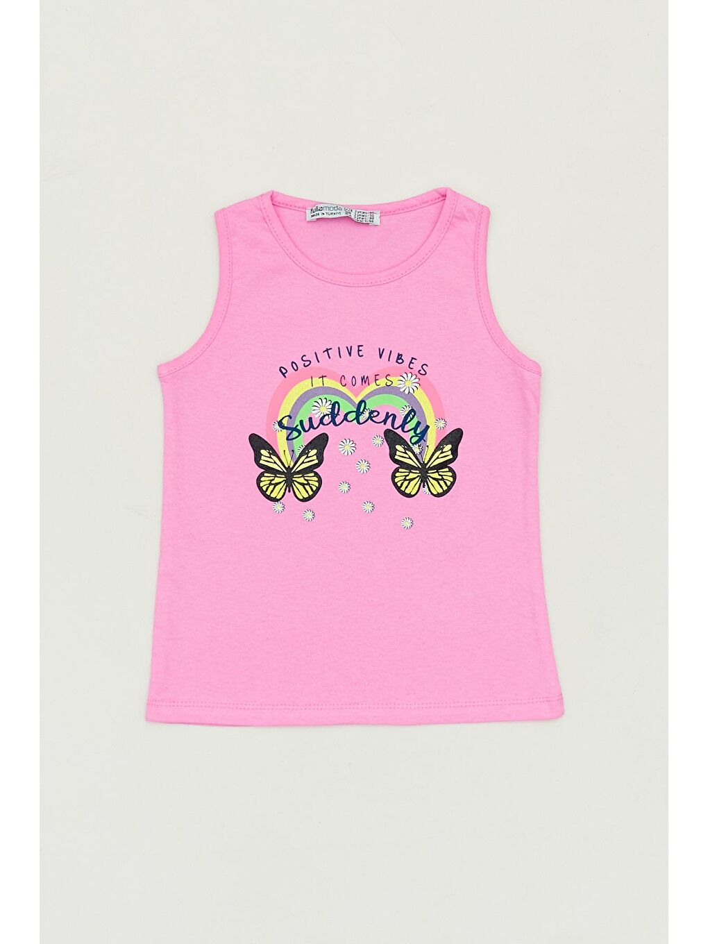 Pembe Baskılı Kolsuz Kız Çocuk Atlet