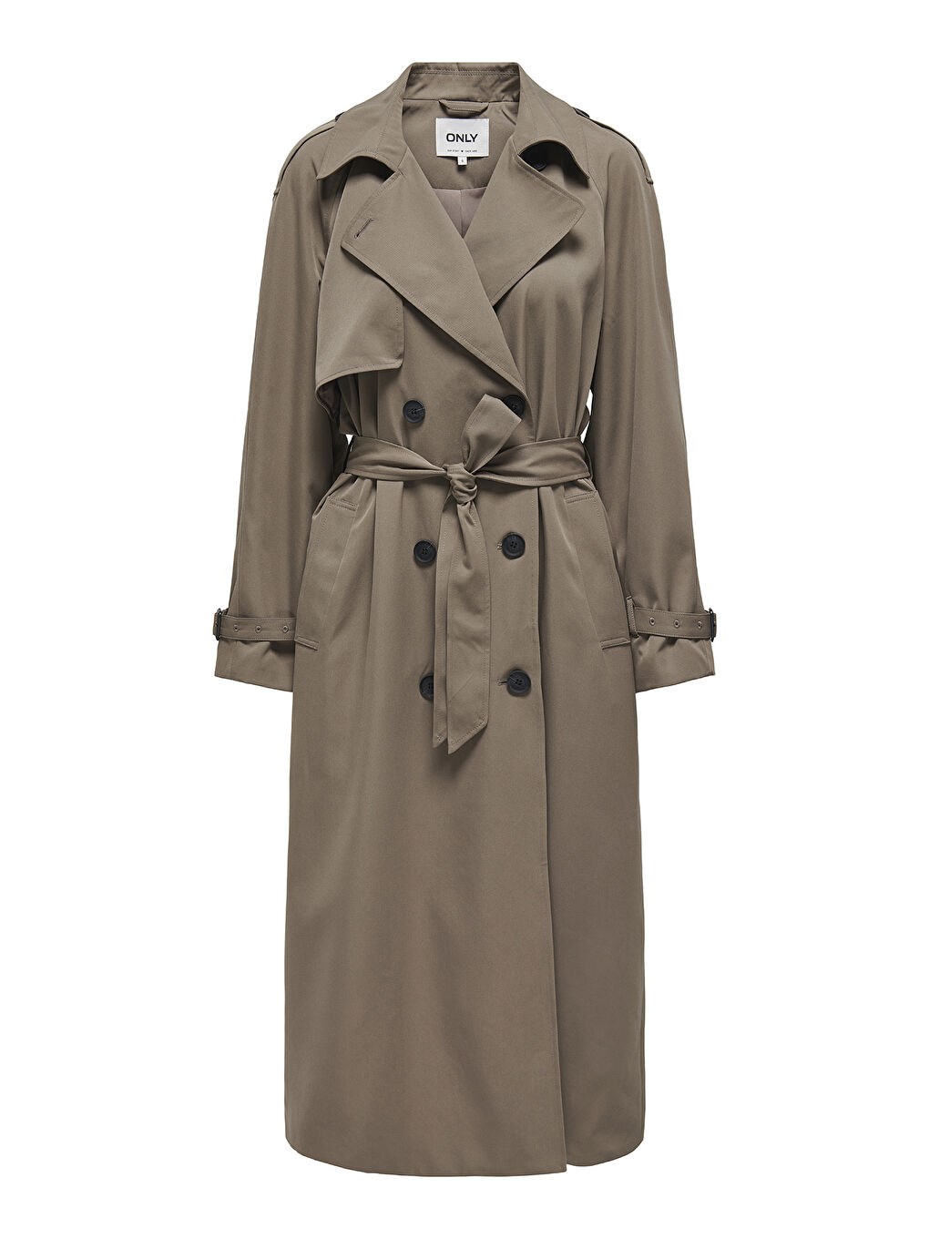 Bej Onlchloe Straight Fit Kruvaze Yaka Midi Boy Kemerli Kadın Trençkot 15242306-4