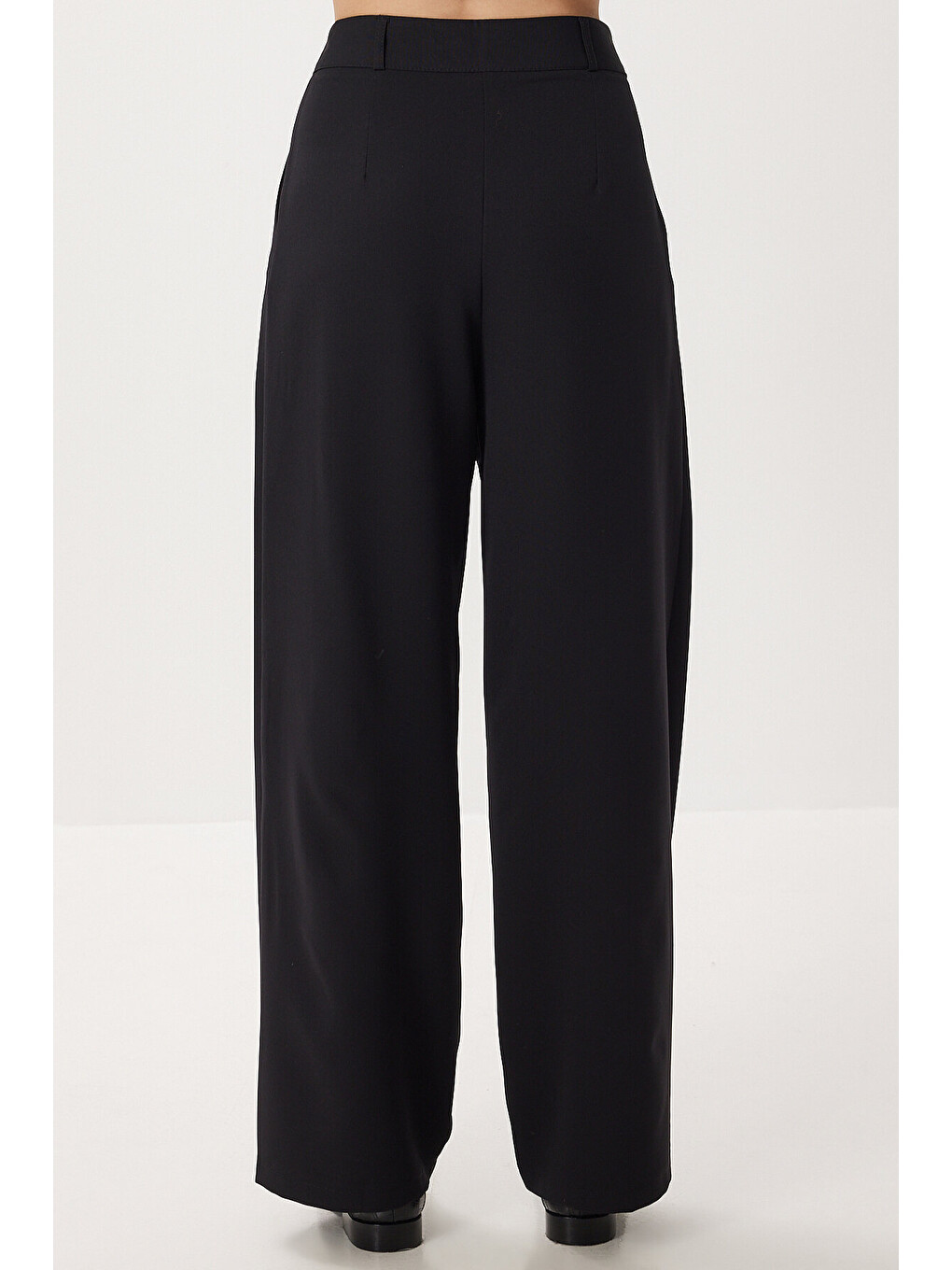 Siyah Pileli Dokuma Palazzo Pantolon SİYAH LGK0009-4
