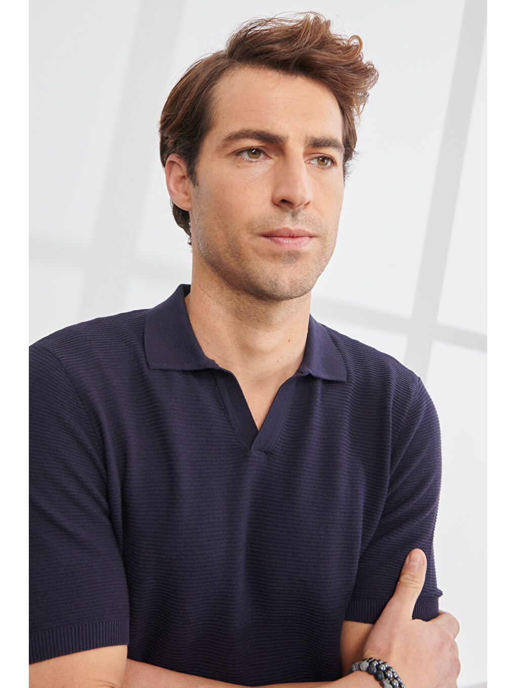 Erkek Lacivert Standart Fit Normal Kesim Polo Yaka Kısa Kollu Triko-2