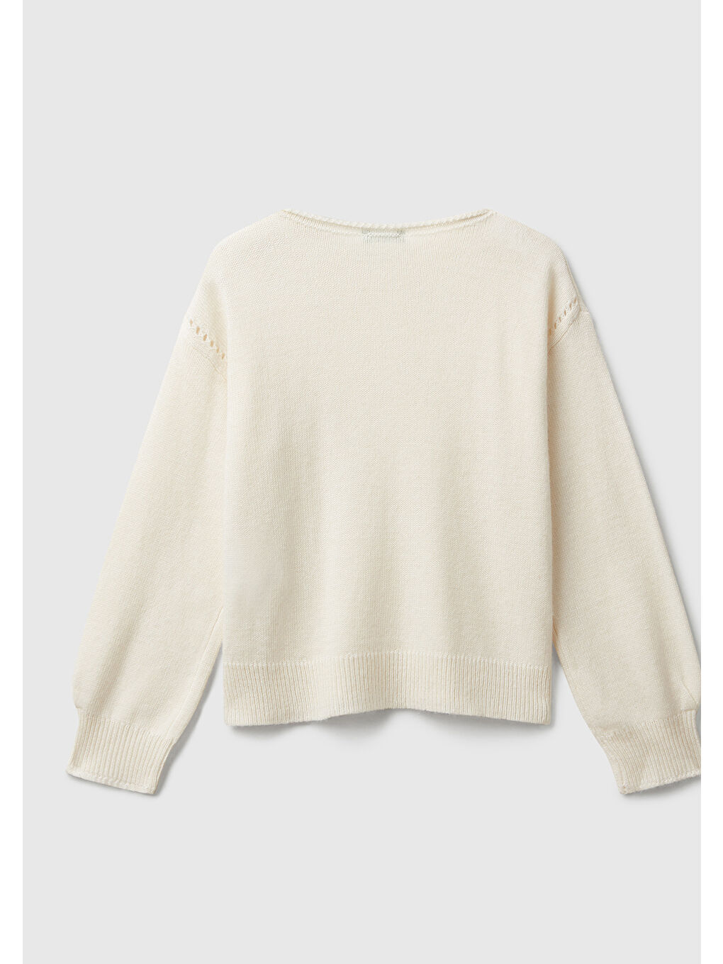 Ekru Kız Çocuk Krem Yün Karışımlı Kolu Ribanalı Kazak-1