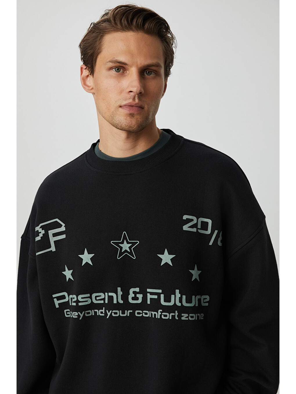 Cassy Erkek Organik Pamuklu Yumuşacık Baskı Detaylı Antrasit Sweatshirt