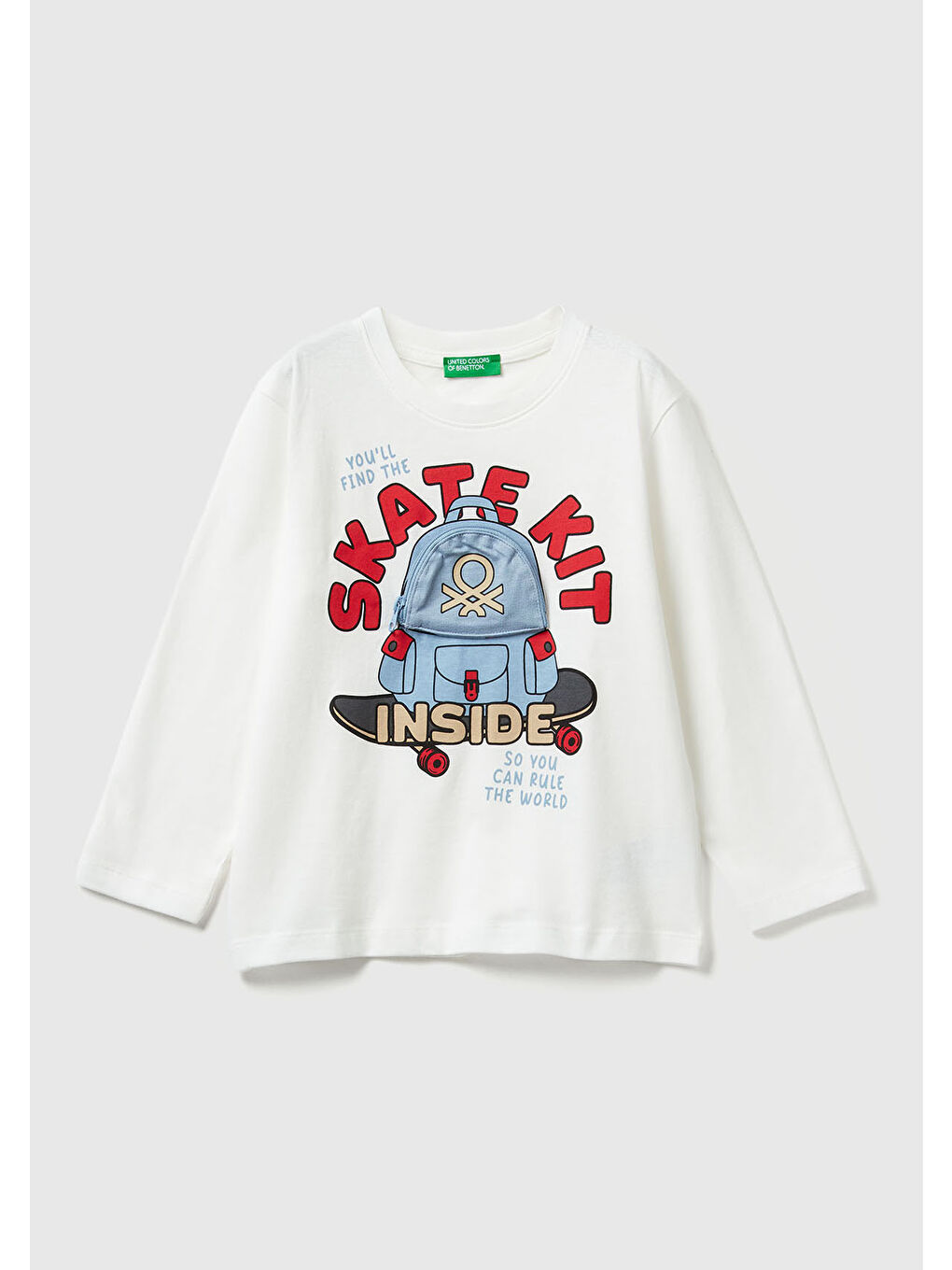 Erkek Çocuk Ekru Önü Baskılı Fermuarlı Aplikeli Jarse Uzun Kollu T-shirt