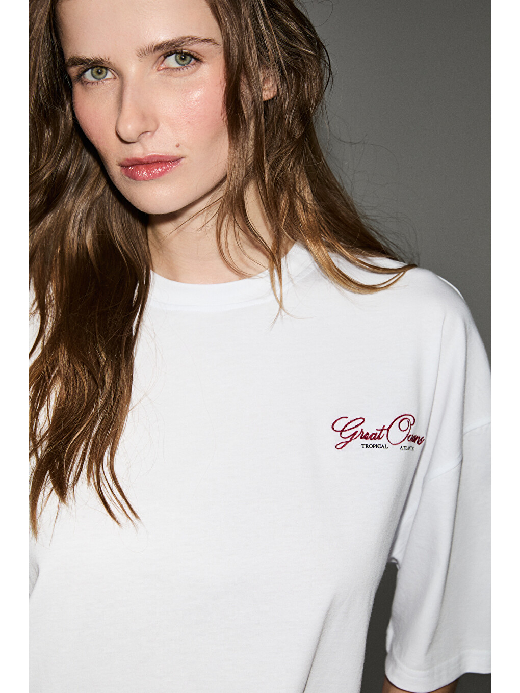 Beyaz GERANIUM Kadın Yuvarlak Yakalı Organik Pamuklu Baskı Detaylı BEYAZ T-Shirt-2