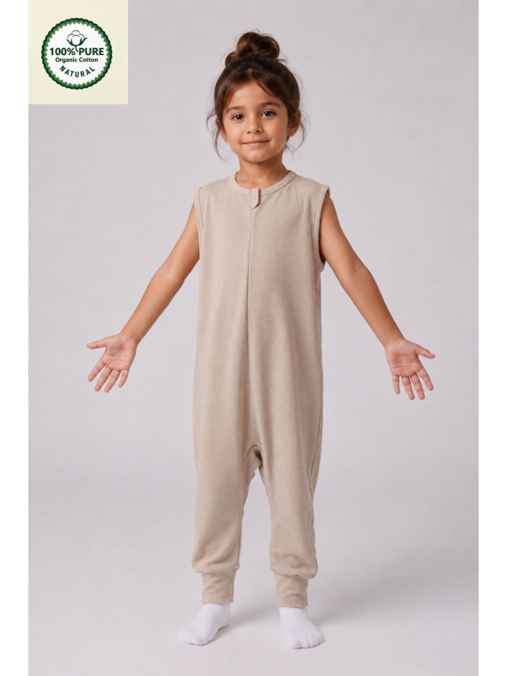 Ekru İnterlok Geniş Askılı Bebek Çocuk Uyku Tulumu1.0 Tog %100 Pamuk Natural-1