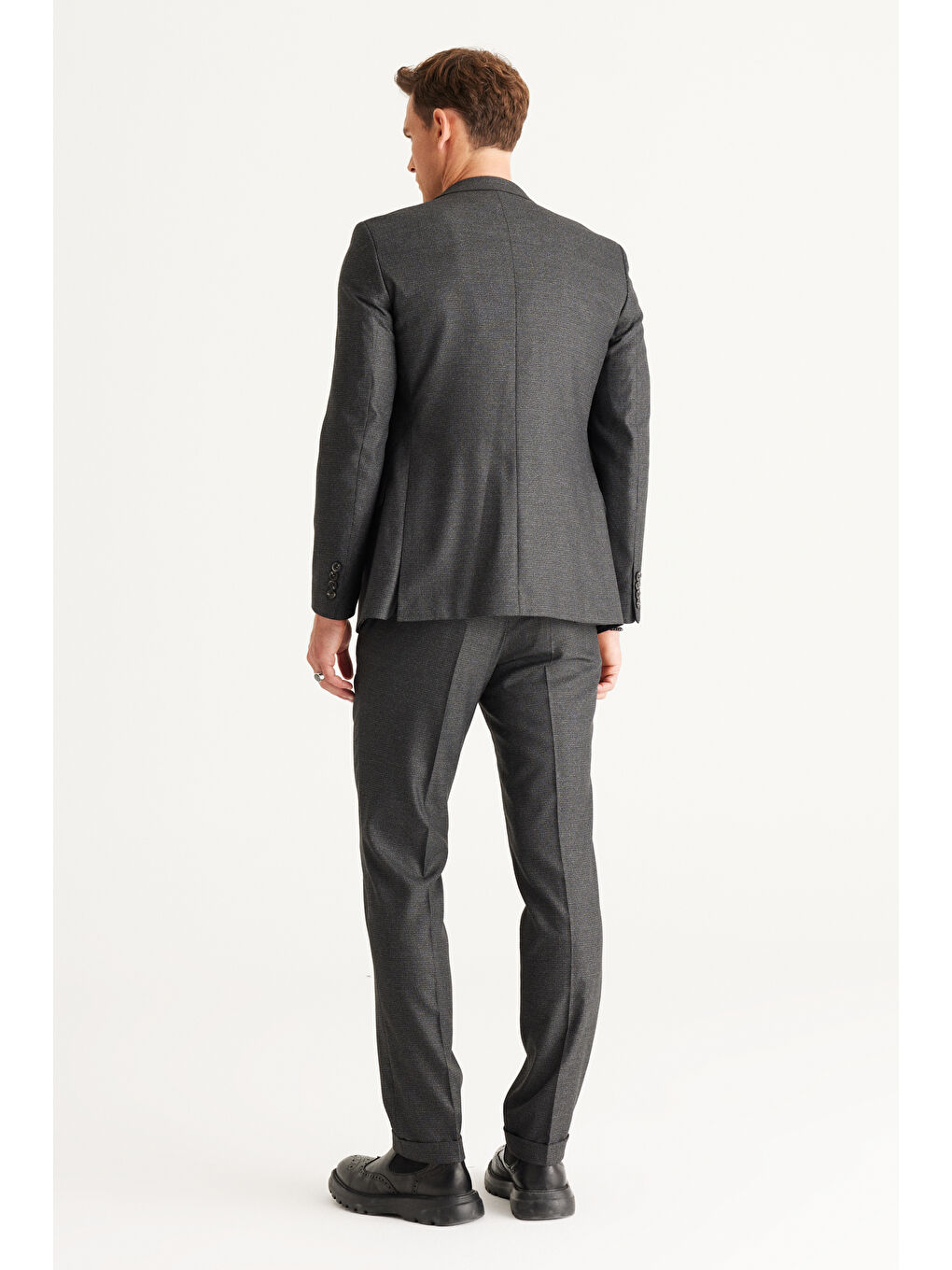 Erkek Antrasit-Gri Slim Fit Dar Kesim Mono Yaka Desenli Takım Elbise-6